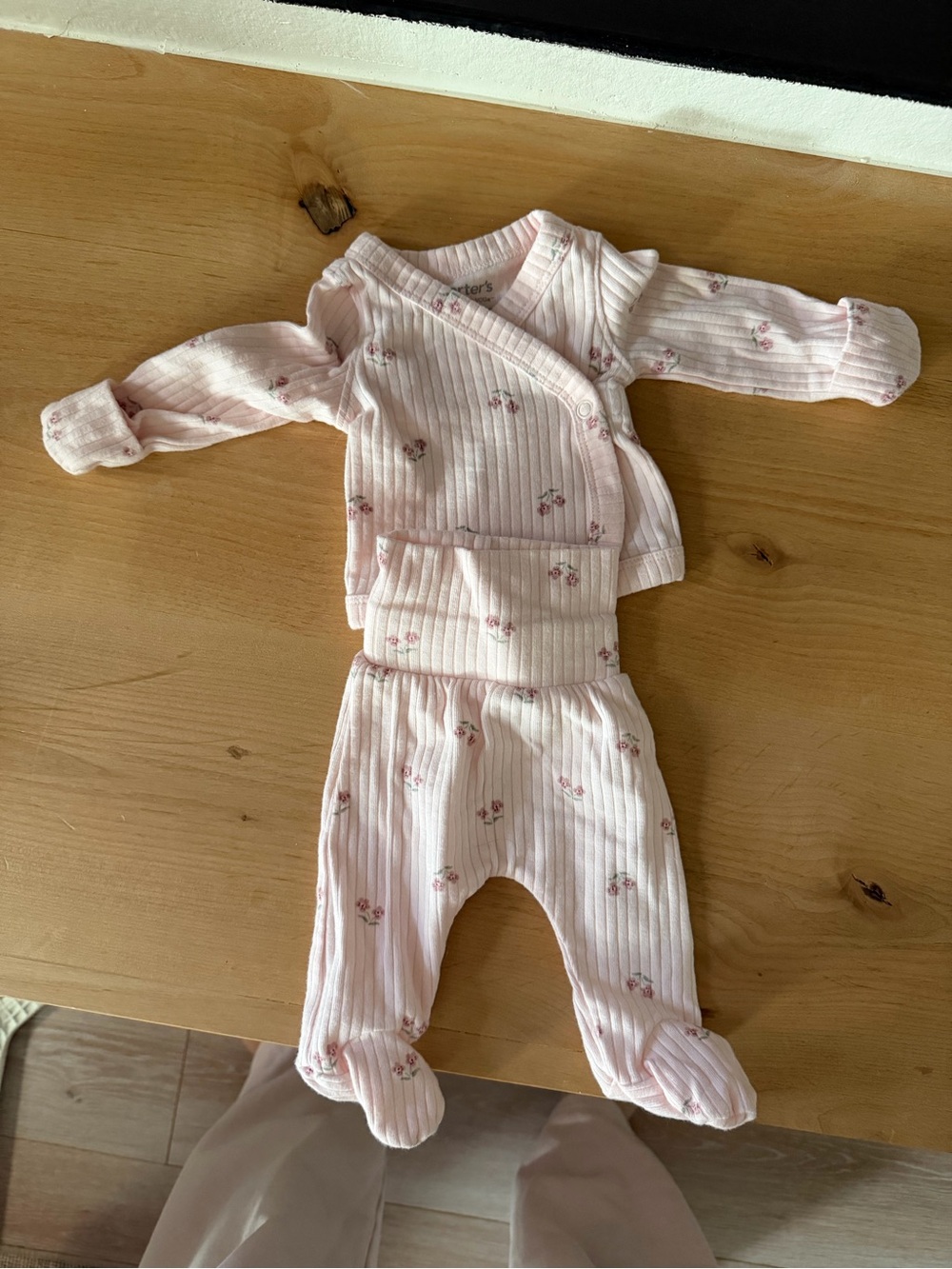 PREMIE Pink Floral Ribbed Baby Kimono Set